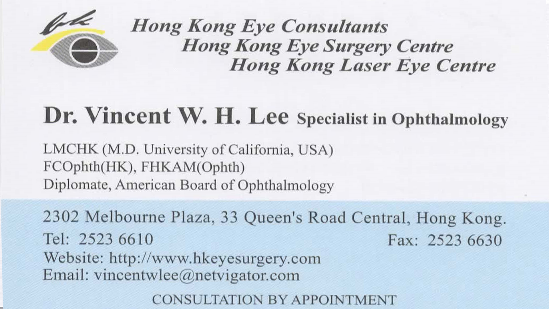 Dr LEE WING HONG, VINCENT Name Card Dr LEE WING HONG, VINCENT Name Card