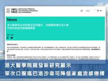港大醫學院開發新研究顯示單次口服瑪巴洛沙韋可降低家庭流感傳播